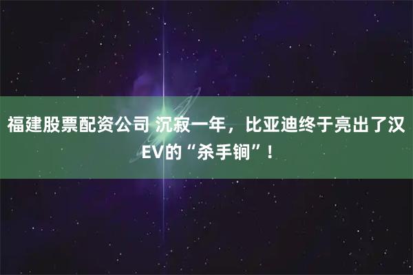 福建股票配资公司 沉寂一年，比亚迪终于亮出了汉EV的“杀手锏”！